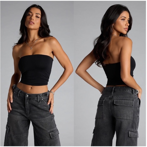 Windsor Effortless Energy Smoothing Strapless Crop Tube Top Black - Picture 1 of 8